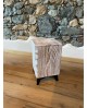 Tavolino / Comodino in tronco di legno vecchio e piedini in acciaio